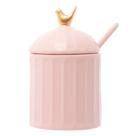 Açucareiro de Cerâmica Colibri Com Colher e Tampa Rosa 7x7x10,5cm