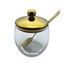 Acucareiro Dourado Aço Inox e Vidro Fineza