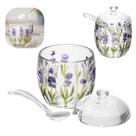 Açucareiro em Cristal Lavanda Hand Painting Lyor Detalhes a Mão com Colher Mesa Posta