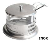 Açucareiro Inox E Vidro Café Chá Açucar Com Tampa E Colher