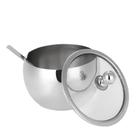 Açucareiro Inox Tampa de Vidro com Colher Cozinha Luxo 300ml