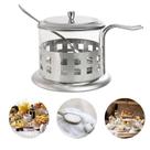 Acucareiro Inox Vidro Prata Kit Completo Luxo Colher Tampa Removivel Porta Acucar Sal Pote Alca Cha Cafe