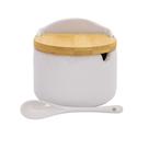Açucareiro Saleiro Porta Condimento De Porcelana Branca Colher Tampa Bambu Açucareiro Saleiro Porta Condimento De Porcelana Branca Colher Tampa Bambu