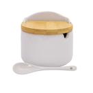 Açucareiro Saleiro Porta Condimento De Porcelana Branca Colher Tampa Bambu Açucareiro Saleiro Porta Condimento De Porcelana Branca Colher Tampa Bambu