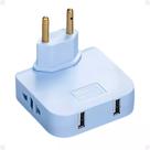 Adaptador De Plugue Azul Rotativo Em 180 Graus Padrão Tomada Dupla E Porta De Carregamento USB