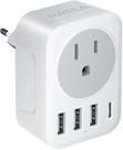 Adaptador de plugue RATEA International Power com 3 USB tipo A/C