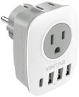Adaptador de plugue VINTAR tipo E/F para EUA com 1 USB C, 3 portas USB