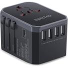 Adaptador de viagem EPICKA Universal com portas USB-C e 4 USB-A cinza