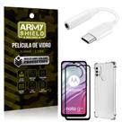 Adaptador Fone Tipo C para P2 Moto G20 + Capinha + Película 3D - Armyshield