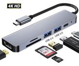 Adaptador Hub 6x1 Usb 3.0 Com Pd Tipo C Hdmi 4k Hd Macbook