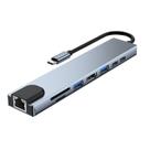 Adaptador multi-divisor de hub de rede tipo C 8 em 1 com dados Hdmi+Rj45+1xusb3.0+1xusb2.0+Pd+Sd+Tf+USB-c para acessórios de computador de PC