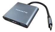 Adaptador Tomate MTV727 3 em 1, HDMI Full HD, USB 3.0, USBC 87W, Compacto e Resistente