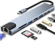 Adaptador USB C Hub Ethernet HDMI, estação de acoplamento 8 em 1 com 4K HDMI