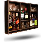 Adega Parede Barzinho Aparador Bebidas Garrafas Porta Taças Porta Copos MDF Alto Padrão Suspenso Decoração Churrasco Cor Tabaco Fundo Ripado