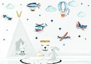 Adesivo Aviões e Balões Aquarela Retrô - Colakoala Adesivos Adesivo Aviões e Balões Aquarela Retrô - Colakoala Adesivos