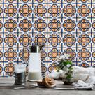 Adesivo De Azulejo Hidráulico Bege, Preto, Azul E Laranja