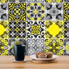 Adesivo de Azulejo Hidráulico Cinza, Preto e Amarelo 270