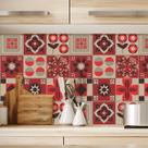 Adesivo de Azulejo Hidráulico em Tons de Bege e Vermelho 270