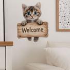 Adesivo de parede 3D Cat Welcome Sign PVC 30x30cm para escritório doméstico