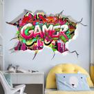 Adesivo de parede 3D GAMER Graffiti para decoração de sala de jogos