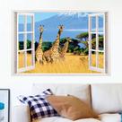 Adesivo de parede 3D Giraffe Landscape Window Safari 90x60cm