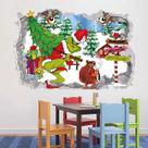 Adesivo de parede 3D Grinch Christmas para decoração de férias de quarto infantil