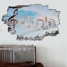 Adesivo de parede 3D Music Notes Broken Wall Design 30x90cm PVC Adesivo de parede 3D Music Notes Broken Wall Design 30x90cm PVC