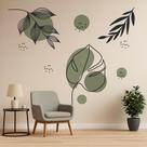 Adesivo De Parede Abstrato Boho Floral Verde Geométrico Costela Adão Autocolante