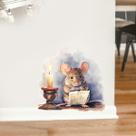 Adesivo de parede Adorável Mouse Reading com vela PVC 14x14cm Adesivo de parede Adorável Mouse Reading com vela PVC 14x14cm