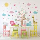 Adesivo de Parede Animais Safari Colorido Quarto Menina Cobre 3m