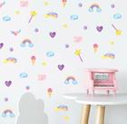 adesivo de parede arco íris aquarela sorvete coração estrela decoração doceria sala cozinha