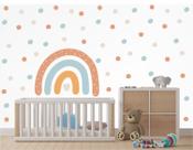 Adesivo de Parede Arco Iris Boho e Bolinhas Irregulares