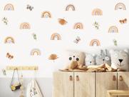 adesivo de parede arco íris flores e borboletas boho
