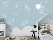 Adesivo De Parede Astronauta Planetas Estrelas Branco