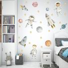 Adesivo de Parede Astronautas Aquarela Cute Baby Planetas Foguetes Decoração