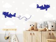 adesivo de parede avião e nuvens decoração quarto de meninos