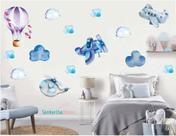 adesivo de parede aviões balão aquarela decoração meninos