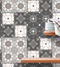 Adesivo de Parede Azulejo Grego em Tons de Cinza Bege e Branco 1 Metro