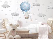 adesivo de parede balão elefante estrelas azul meninos nuvens decoração bebê