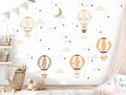 Adesivo de Parede Balões e Animais Tons Pastéis Nuvens Boho Decoração Fácil