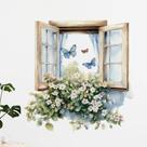 Adesivo de parede Borboleta e Flores Faux Window PVC 30x60cm