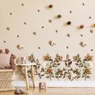 adesivo de parede cabeceira floral boho flores e folhas tons terrosos decoração quarto sala