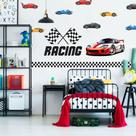 Adesivo de Parede Carros Corrida Racing Faixa Quadriculada carrinhos decoração meninos