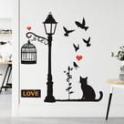 Adesivo de parede Cartoon Cat and Street Lamp Birdcage