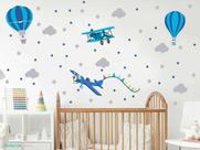 Adesivo De Parede Decoração Quarto Menino Avião Balão Amarel - senhorita decor