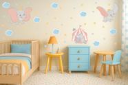Adesivo De Parede Dumbo Elefante Flores Decoração Nuvens