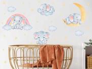 Adesivo de Parede Elefante Cute Baby Aquarela Arco Íris