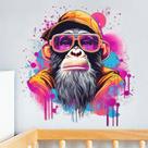 Adesivo de parede em aquarela Gorilla Cool Chimpanzee Graffiti Adesivo de parede em aquarela Gorilla Cool Chimpanzee Graffiti