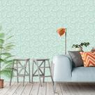 Adesivo de Parede Floral Tons de Verde Água em Estilo 3D 310x58cm Adesivo de Parede Floral Tons de Verde Água em Estilo 3D 310x58cm