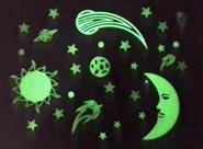 Adesivo de Parede Fosforecente 3D Kit Galáxia Neon - Lua, Sol, Estrelas Planetas - Starmania